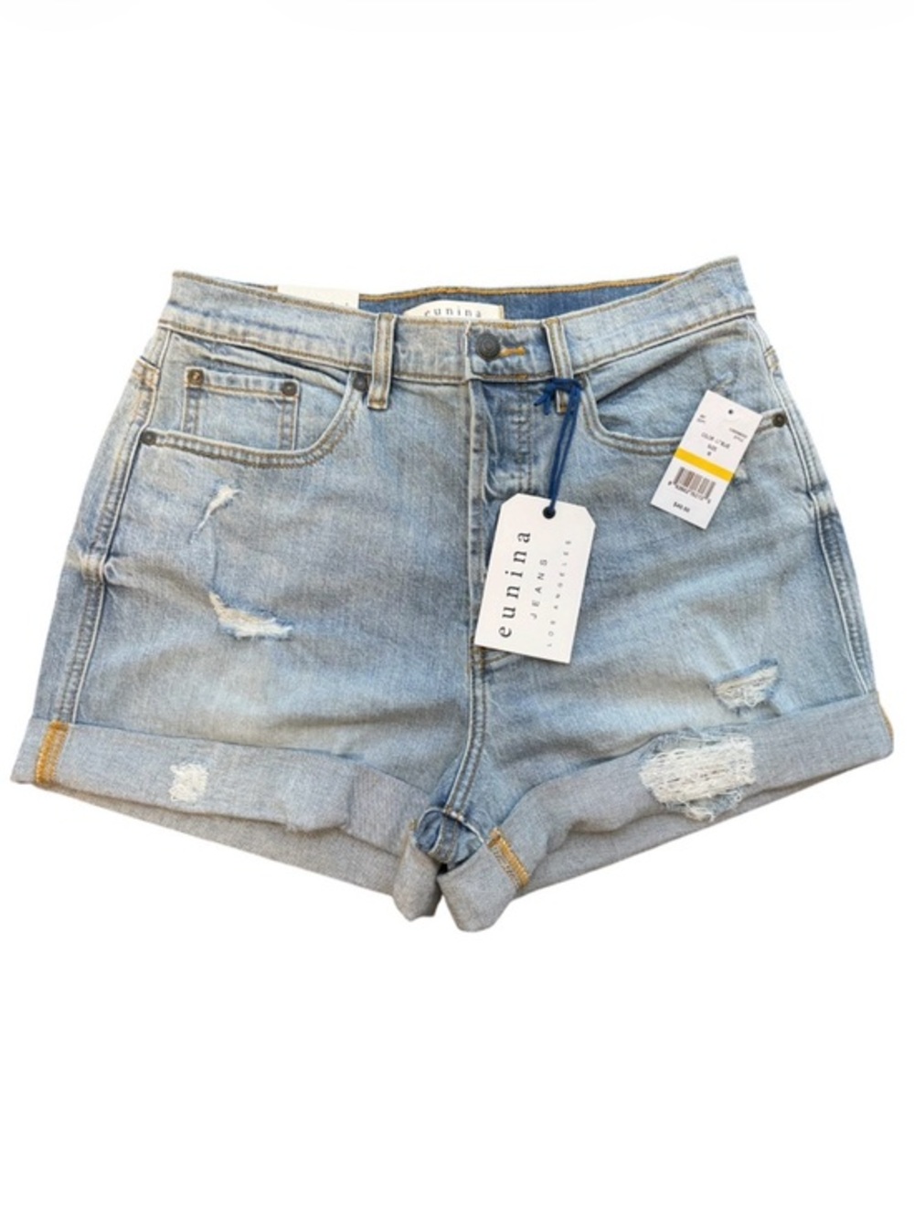 Eunina Light Blue Distressed Cuffed Denim Shorts